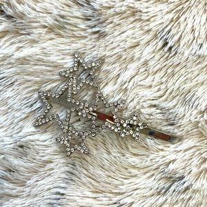 Silver diamond crystal star metal hairpin hair clip. Jewelry